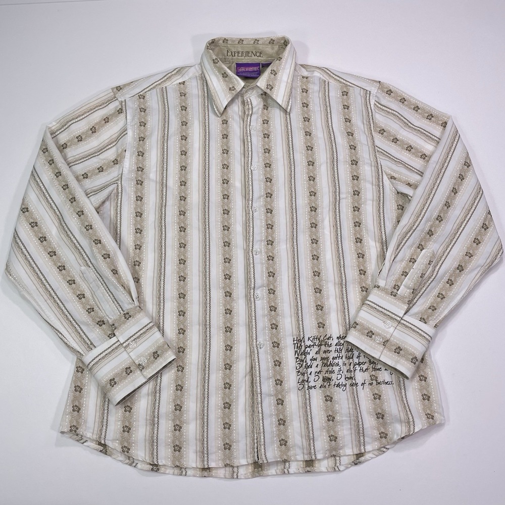 Vtg Jimi Hendrix Button Up Shirt Men's XXL Official Embroidered Flip Cuff Poem